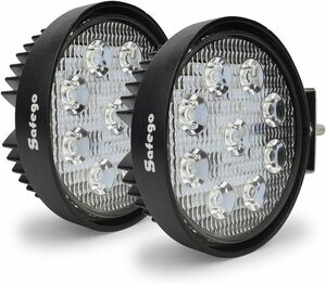 Safego 27W LED 作業灯/ワークライト 丸形 広角タイプ 9連LED 車外灯 農業機械 ホワイト 6000K 12V-