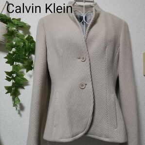 【美品】Calvin Klein スタンドカラージャケット 6 小柄レディース 良質生地