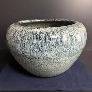 [KJ365] 大型 海鼠釉 火鉢 手炙り 瓶掛け 植木鉢 古民具 炭道具 美術陶器の画像1