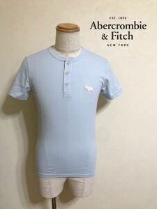 【新品】 Abercrombie & Fitch アバクロンビー&フィッチ エクスプローテッド アイコン ヘンリーネック Tシャツ サイズXS ライトブルー 半袖