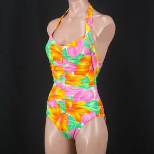 U6652★ワコール 水着 レディース 9M かわいい 花柄 ピンク オレンジ グリーン セクシー ハイレグ 日本製 水泳 スイム プール ビーチ