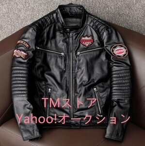 ハレーバイクレザージャケット 上品　本革 高級　牛革　刺繍　ライダースジャケット 革ジャン Ｓ～4XL　秋冬　