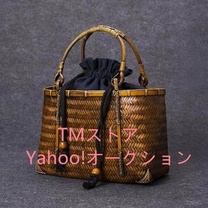 良い品質☆収納バッグ 竹編み上げ カゴバック　 手作りバスケット　買い物カゴ　 収納バッグ