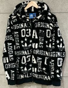 大人気モデル！ adidas originals アディダス オリジナルス Boa Fleece JKT 総柄 ボアフリース ジャケット ブラック Oサイズ ○ 新規×