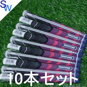 ◆Geoleap◆交換用グリップ◆１０本◆ミッドサイズ◆ネイビーレッド◆ACE-R◆M035◆RIBBED◆パター、アイアン、ドライバー◆クラブ◆