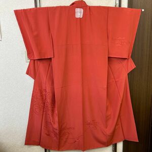 【色無地】晴れの日に　卒入学式　汕頭刺繍　赤紅色　1ツ紋付　6E-004