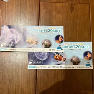 新江ノ島水族館　20%割引券　えのすい　ファミリークーポン　2枚組　１０名様まで利用可能