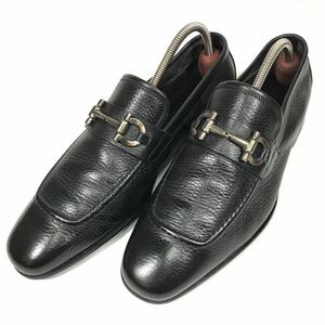 【フェラガモ】本物 Ferragamo 靴 24.5cm ガンチーニ ビットローファー スリッポン ビジネスシューズ レザー 男性用 メンズ 伊製 6 1/2 3E