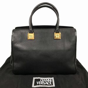 【ヴェルサーチェ】本物 GIANNI VERSACE トートバッグ 黒 メデューサ金具 ハンドバッグ 本革 レザー メンズ レディース イタリア製 保存袋