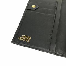 【ヴェルサーチェ】本物 GIANNI VERSACE 長財布 ロゴモチーフ 小銭入れ有 黒×黄×ゴールド色系 レザー×PVC メンズ レディース 送料520円_画像8