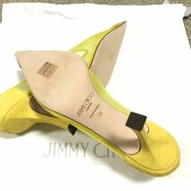 未使用品【ジミーチュウ】本物 JIMMY CHOO 靴 25cm 黄色 ラインストーン パンプス シューズ スエード×メッシュ 女性用 レディース 伊製 38_画像5