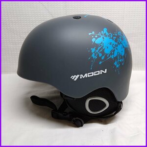 ◆MOOＮ◆ スノーボードヘルメット Ｍサイズ 55-58cm グレー×ブルー ヘルメット サイズ調整ダイヤル 中古