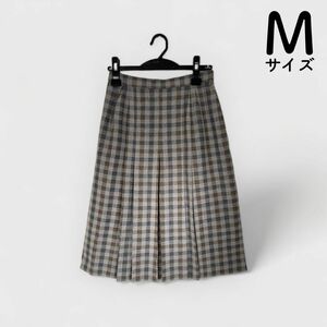 ウールチェックプリーツスカート(膝下丈) Mサイズ相当