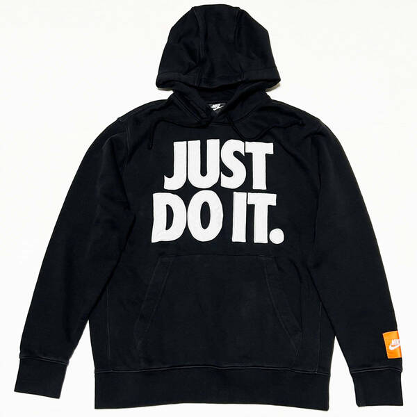 ■NIKE/ナイキ JUST DO IT アップリケロゴ・フードパーカー・ブラックL美品■