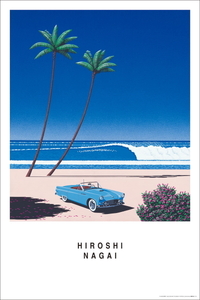 永井博 BLUE CAR AND THE BEACH ポスター〔新品〕 TX-1856