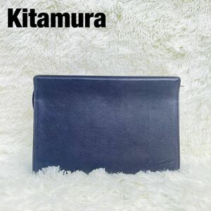 極美品 KITAMURA キタムラ クラッチバッグ セカンドバッグ ブラック レザー シボ革 上質 高級感 ロゴ型押し　ビジネス メンズ