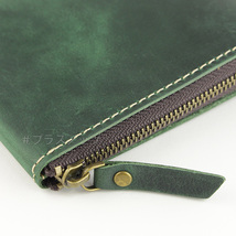 本革財布 小さい財布 グリーン緑 メンズ レディース コンパクト ミニ財布 薄い軽い 小型薄型 L字ファスナー 牛革レザー_画像4