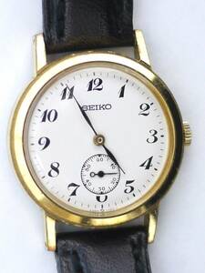 1A SEIKO セイコー 手巻き スモールセコンド スモセコ 金色 ゴールド色 革ベルト レディース 女性用 ブランド 腕時計