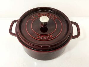 sa☆/ フランス製 STAUB ストウブ LA COCOTTE ラココット 両手鍋 24cm 93/8 鋳物ホーロー鍋 グレナディンレッド　/DY-2379