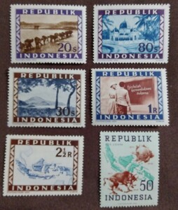 インドネシア　1948-1949 風景　UPU ウィーン印刷　6種 未使用糊ありしわあり　　