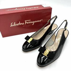 ＊ ほぼ美品 箱付き Salvatore Ferragamo サルヴァトーレフェラガモ 本革 ヴァラリボン ミュール / ヒール サンダル パンプス 9C 26cm