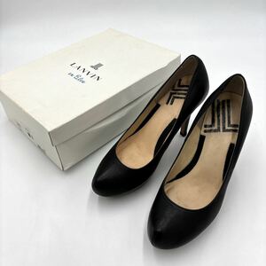 ＊ ほぼ美品 箱付き 日本製 '高級感溢れる' LANVIN en Bleu ランバン 本革 ヒール / パンプス 23.5cm レディース 婦人靴 シューズ BLACK