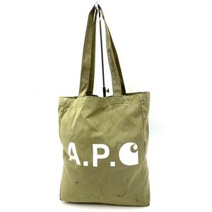 B ☆ 希少!!入手困難 'カーハートコラボ' A.P.C. アーペーセー × Carhartt ショルダー キャンバス トートバッグ 手提げ肩掛け カバン