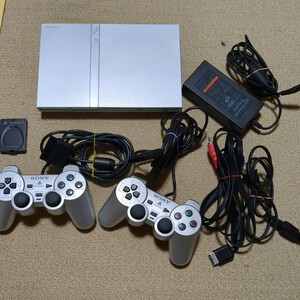 現状品　ゲーム機本体　SONY　PS2 サテンシルバー　SCPH-75000　ソニー　プレステ2　コントローラー　アダプター　互換メモリーカード