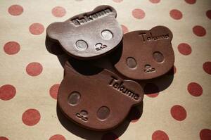  pretty leather. name tag bear 2 piece set [ name stamp possible ]