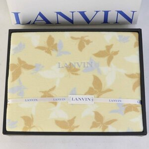 未使用品 LANVIN ランバン 綿毛布 140×200cm シングル ベージュ系 蝶々柄 綿100% カネボウ 寝具★750v17