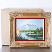 肉筆 アルプス 山 風景 油彩画 絵画 アンティーク調 金彩 額 F6 TIANAサイン入り 作者不明★765h22_画像2