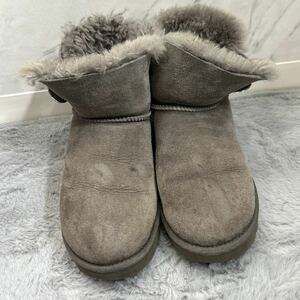 UGG アグ ショートムートンブーツ レディース グレー スワロ装飾 冬 ファー 24cm