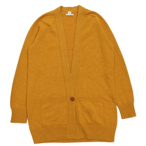  beautiful goods Hermes long cashmere cardigan lady's mustard 40 leather button HERMES