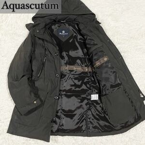 【希少Lサイズ】アクアスキュータム Aquascutum 【抜群のシルエット】ダウンコート ジャケット フード付き メンズ　秋冬