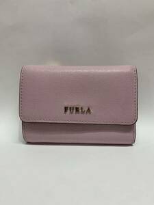 FURLA フルラ ピンク 三つ折り財布 レザー ゴールド金具 ゴールドロゴ ブランド財布 