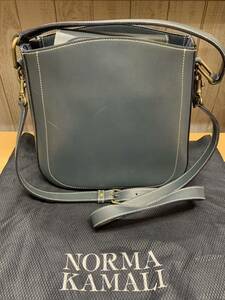 NORMA KAMALI ノーマカマリ 2way ショルダーバッグ ハンドバッグ ネイビーブルー レザー 幅24cm×高さ25cm×マチ13cm