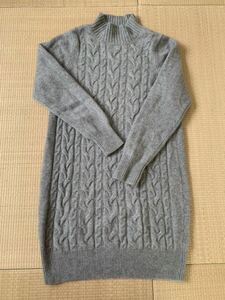 美品　モンゴル産　ゴビ社　gobi カシミヤ100 ニットセーター ワンピース　長袖 編み　グレー　M