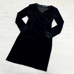 1314* made in Japan ROPE Rope tops One-piece tight mini height long sleeve V neck velour cloth casual plain black lady's M