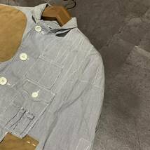 G ▼ 都会のカジュアルウェア '米国製' Engineered Garments エンジニアードガーメンツ USA製 異素材切り替え ストライプ ボタンシャツ S_画像4