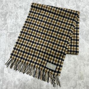 @ 良品 / 英国製 'PURE CASHMERE100%' Aquascutum アクアスキュータム 王道 ハウスチェック柄 フリンジ マフラー / ストール 防寒具 