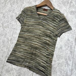 1円~ ＊ 良品 イタリア製 'ラグジュアリーウェア' MISSONI ミッソーニ 半袖 総柄 ニット Vネック セーター 50 レディース 高級婦人服