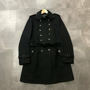 S☆美品/ 高級感溢れる!! 'ロゴ刻印ボタン装飾' BURBERRY BLACK LABEL バーバリー 裏チェック柄 ダブルブレスト ウールコート 腰巻ベルト L