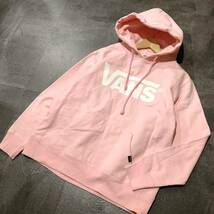 E ☆ 人気モデル!! 'ロゴプリントデザイン' VANS バンズ 長袖 スウェット生地 プルオーバー パーカ size:L メンズ フーディー 上着 PNK_画像1