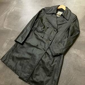 QQ ☆良品/ 人気モデル!! '洗練されたデザイン' H.B.LEATHER 牛革 ダブルブレスト レザーコート 羽織り size:77 レディース アウター BLK