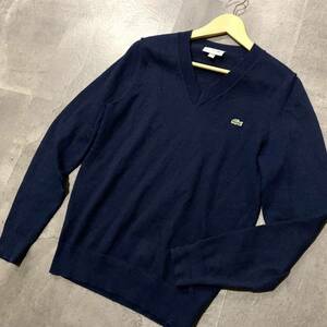 E ☆ 人気モデル!! '洗練されたデザイン' LACOSTE ラコステ 長袖 Vネック セーター ミニ ワニワッペン size:2 メンズ トップス NVY 紳士服