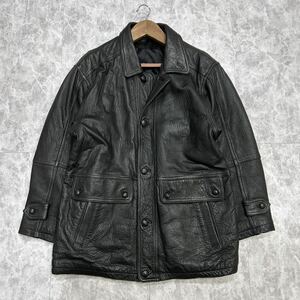 SS @ 良品 / 極上LEATHER使用 '重厚感溢れる' ブランド不明 本革 ラムレザー 羊革 肉厚 ジャケット sizeL メンズ 上着 アウター 古着 BLACK