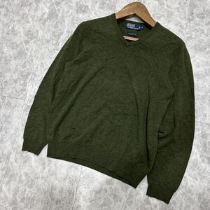 I @ 古着 '人気 ポニー刺繍' Polo by Ralph Lauren ポロラルフローレン 長袖 MERINO WOOL 100% Vネック ニット セーター M トップス GREEN 