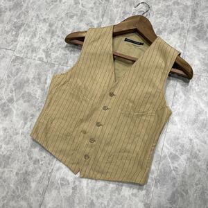 I @ 古着 '着心地抜群' Ralph Lauren ラルフローレン 異素材切り替え LINEN SILK ストライプ柄 ジレ ベスト 6 レディース 婦人服 トップス 