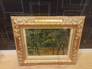 nn0202 178 風景画 H.Tsujimoto 額縁付 中古 現状品 保管品 絵画 アート インテリア 森 林 美術 約50.5cm×41cm×7cm