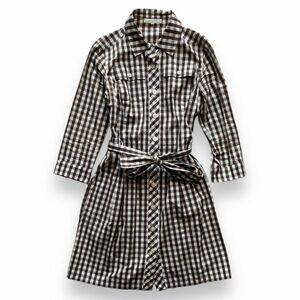  made in Japan MACKINTOSH PHILOSOPHY Macintosh firosofi- long sleeve silver chewing gum check shirt One-piece long belt 38 brown group 